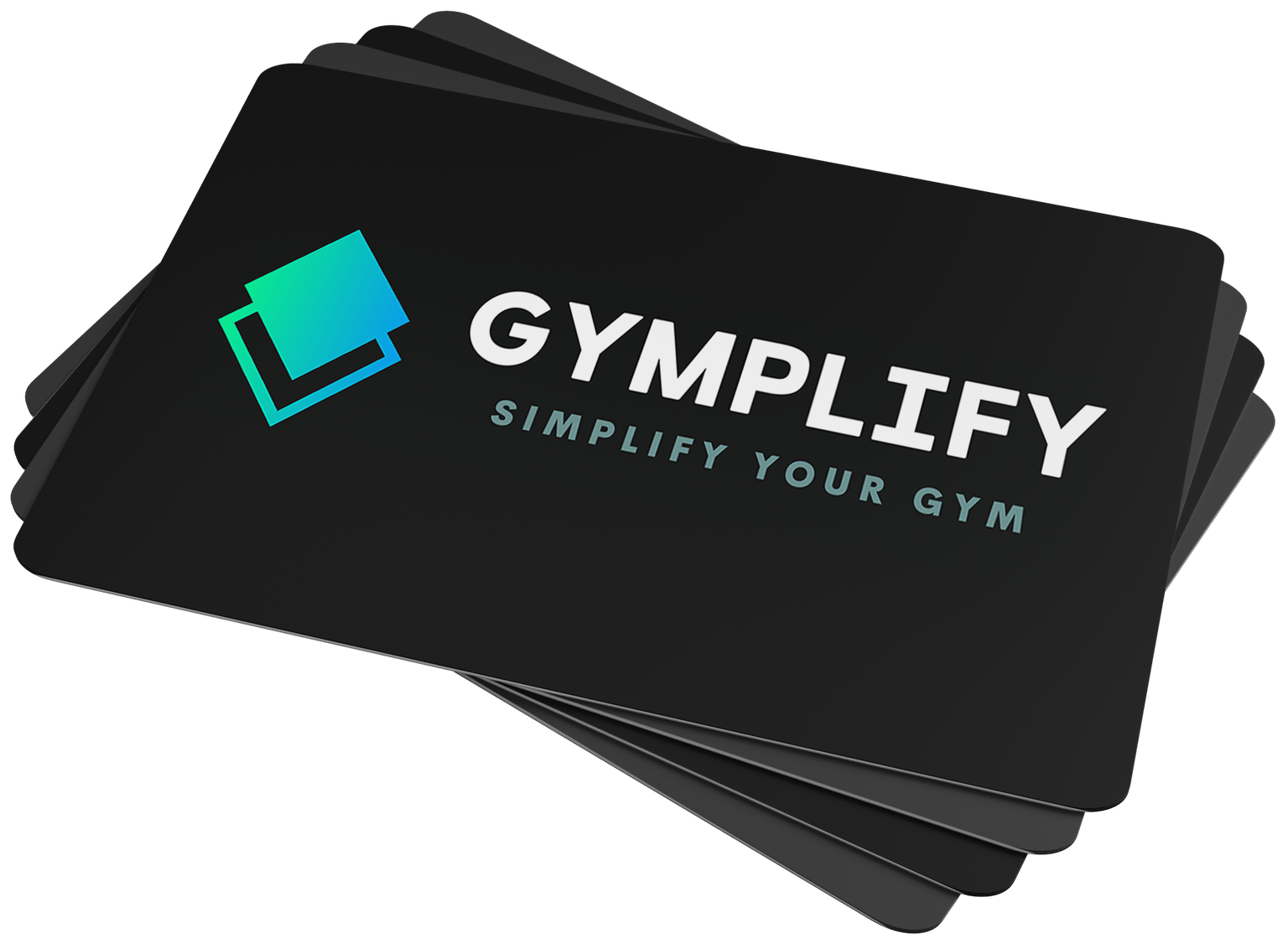 A stack of business cards with the Gymplify logo on them.